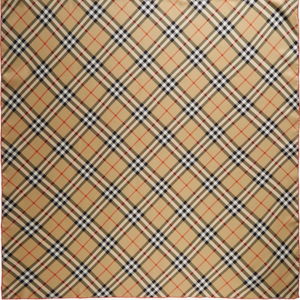 Beige Plaid Square Scarf with Black, White and Red Lines